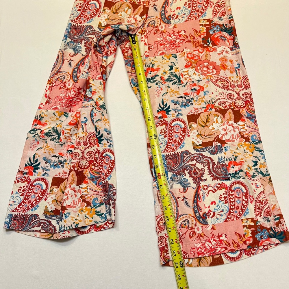 Sigrid Olsen Pink Paisley Floral Patchwork Linen Blend Wide Leg Pants Size 8 - Picture 4 of 9